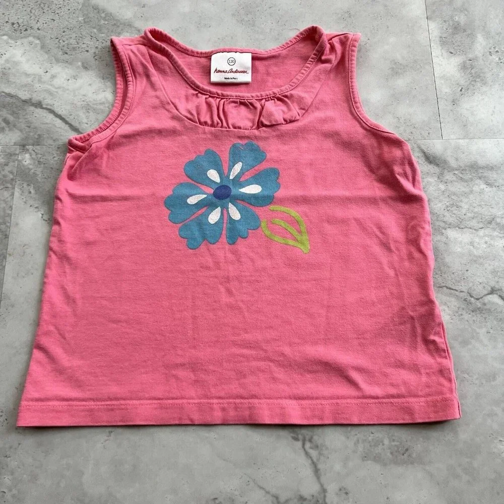 Hanna Andersson Pink Tank Top Size 5 or 110 Girls‎ Shirt Summer Floral Ruffle